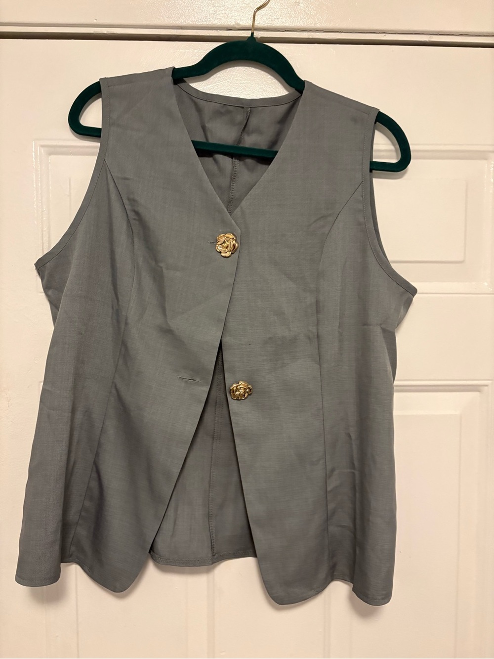 Classic Gray Sleeveless Blazer Vest with Gold Buttons